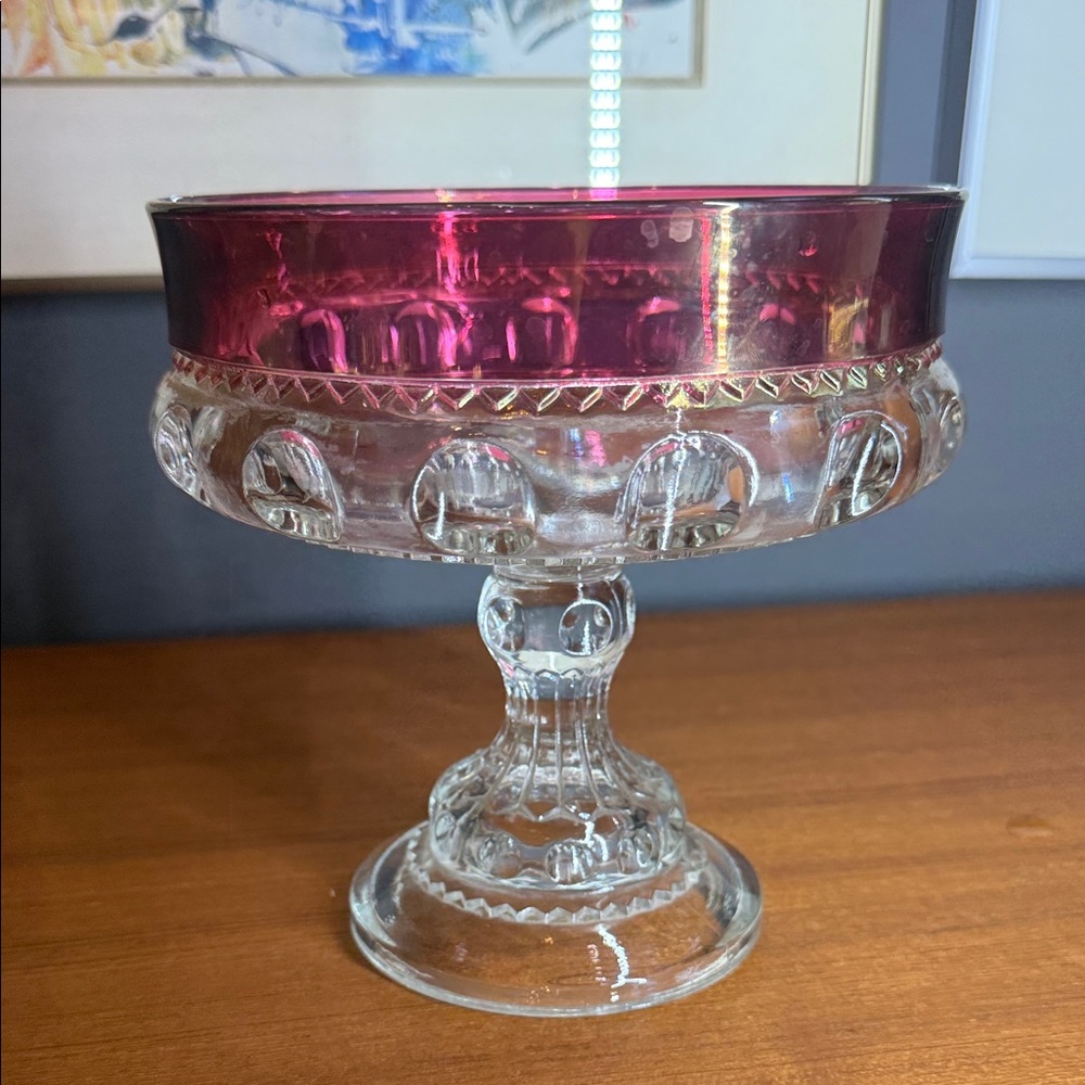 Indiana Glass Ruby Red and Clear Compote